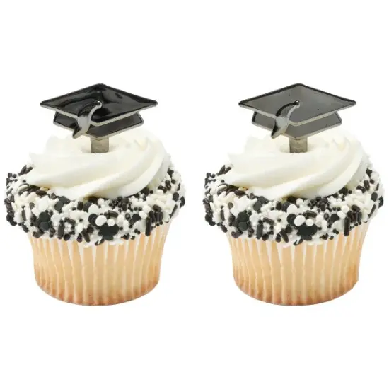 Graduation Black Metallic Hat Cupcake Cake Pics - set of 12 {1}