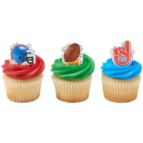 Football Assortment Helmet, #1 Fan and Football with Goal Cupcake Rings set of 12 {1}