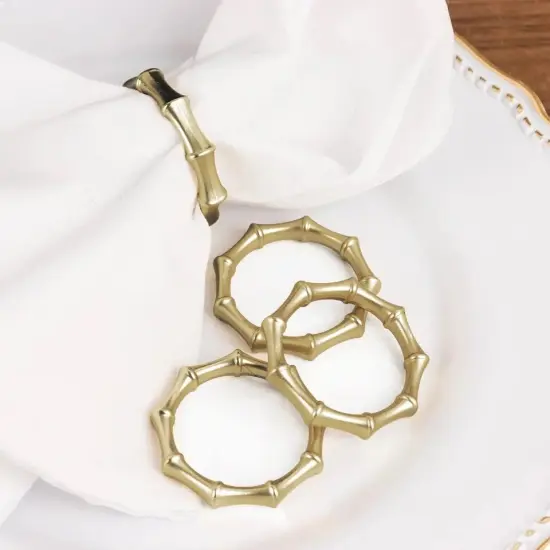 4 Gold Bamboo Knuckle Metal Napkin Rings {1}