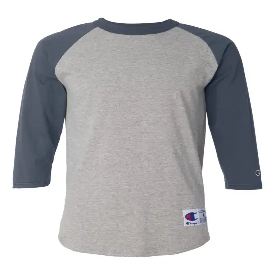 Champion&reg; Three-Quarter Raglan Sleeve Baseball T-Shirt Oxford grey/ navy {1}