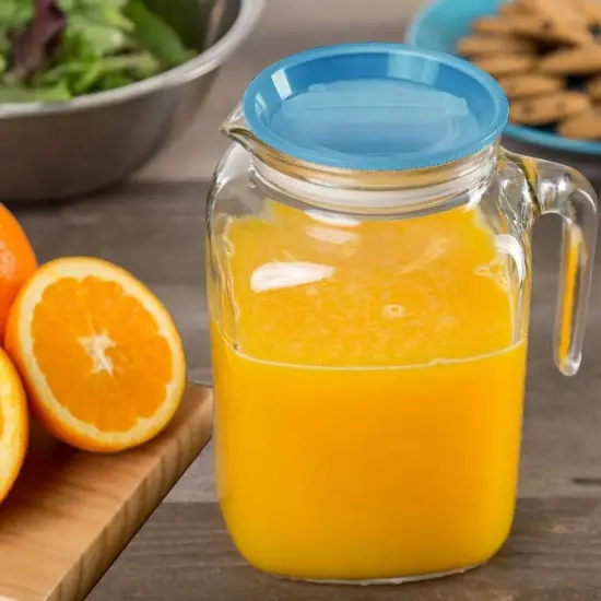 Bormioli Rocco Frigoverre 67.75 oz. Glass Pitcher with Teal Hermetic Lid {2}