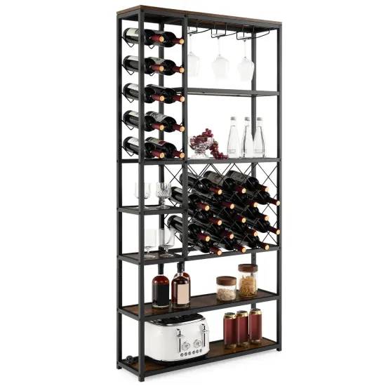 Industrial Floor Wine Rack With 3 Rows Of Stemware Racks {3}