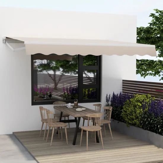 Retractable Patio Awning Aluminum Sunshade Shelter-Beige {2}