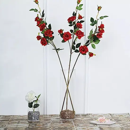 2 RED 38" SINGLE STEM SILK ROSES Bouquets Wedding Centerpieces {1}