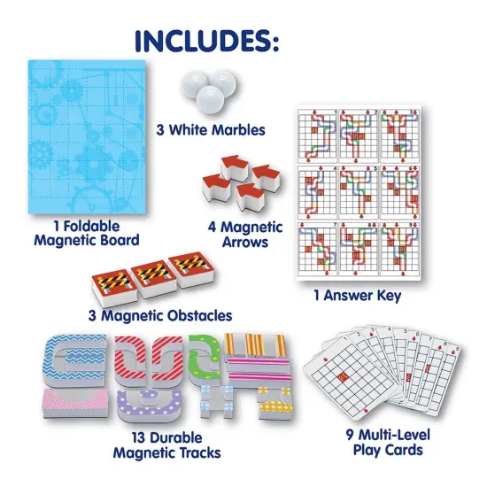 Magnetic Marble Run, Assorted Colors, 9.6"W x 11.2"H Magnetic Board, 34 Pieces {3}