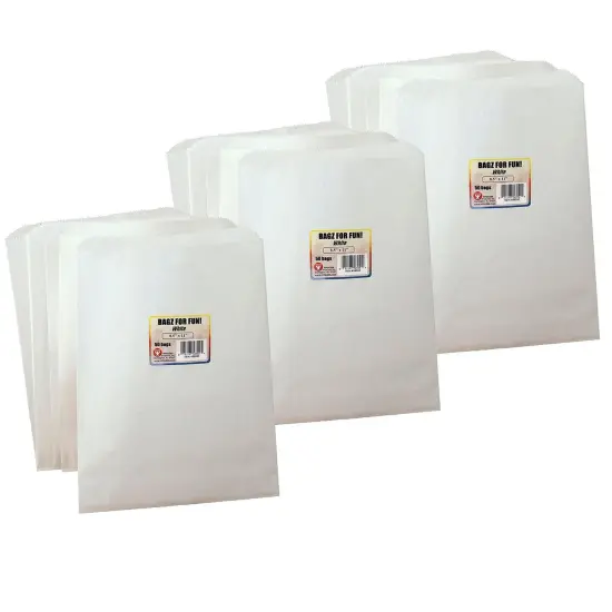 Pinch Bottom Paper Bags, 8.5" x 11", White, 50 Per Pack, 3 Packs {1}