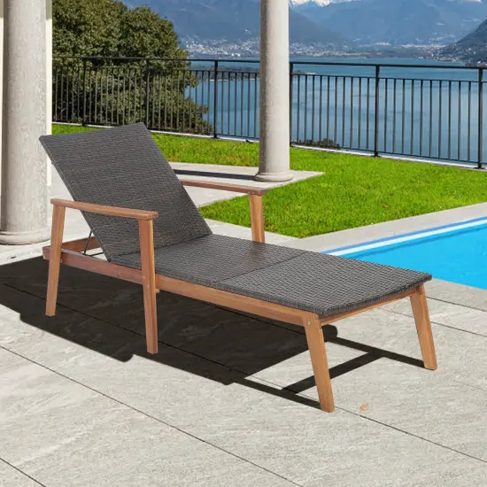 Patio Rattan Lounge Chair with 4-Position Adjustable Backrest {2}