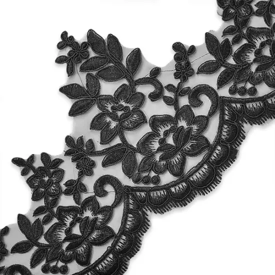 10 yards of Brenda 7 1/2" Polyester Embroidered Lace Trim | 10 yard cut Black {1}
