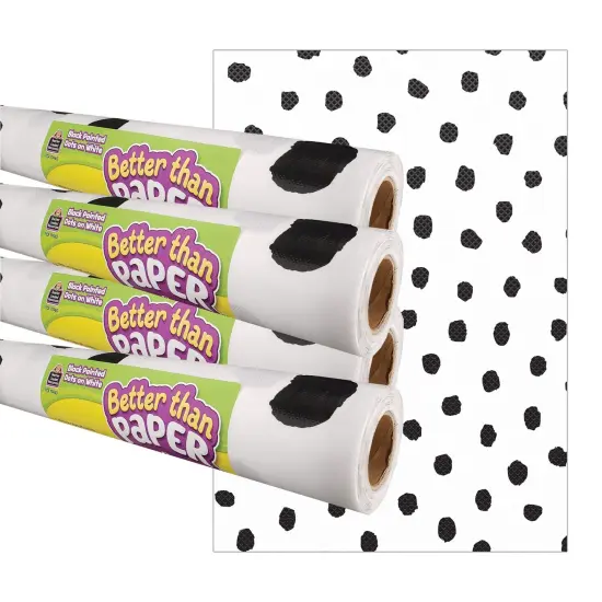 Black Painted Dots on White Better Than Paper Bulletin Board Roll, 4' x 12', Pack of 4 {1}