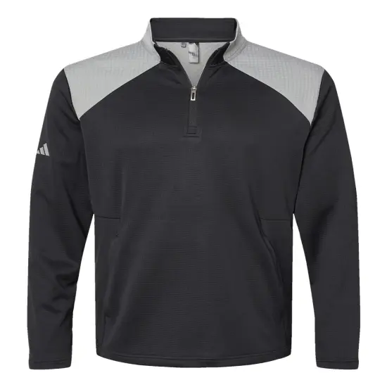 Adidas&reg; Textured Mixed Media Quarter-Zip Pullover Black/ grey three {1}