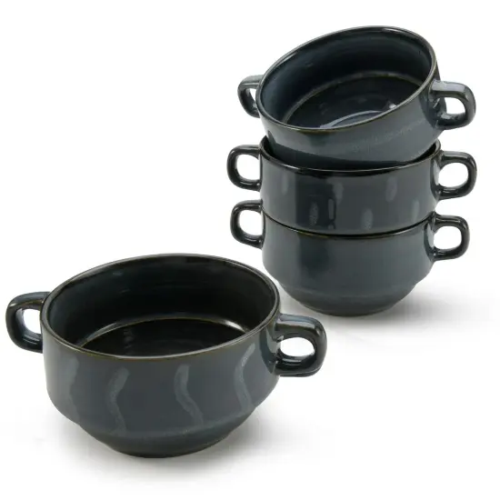 American Atelier Soup Bowls with Handles Set of 4, 16 Oz, Assorted Blue {1}