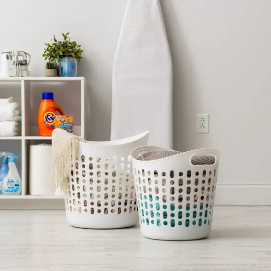 IRIS USA Laundry Basket Durable and Flexible, Portable Round Bin with Ventilation Holes for Closet Dorm, White {6}
