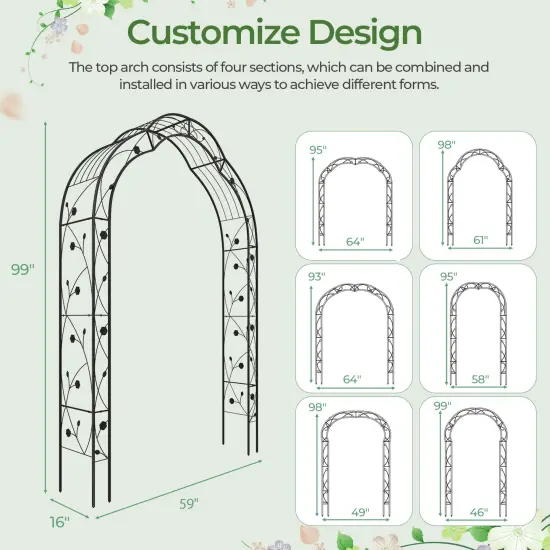 Garden Arch Arbor Trellis For Climbing Plants Roses Vines-Black {5}