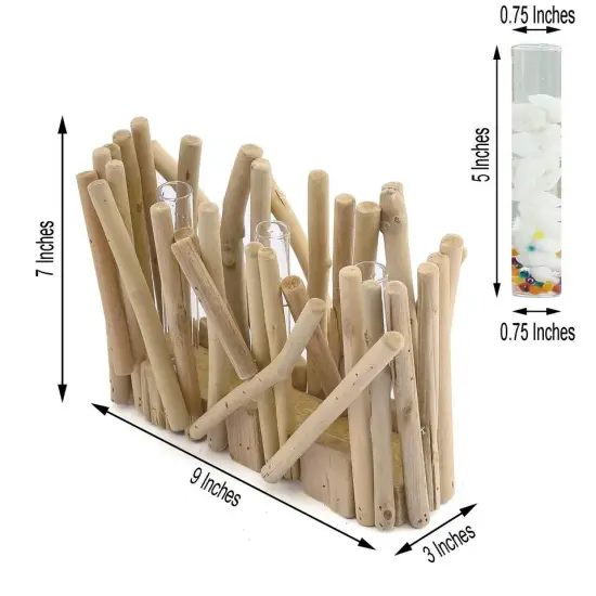 NATURAL 7" tall Wood Rustic Stand Glass Tubes Flower Vase Holder {5}