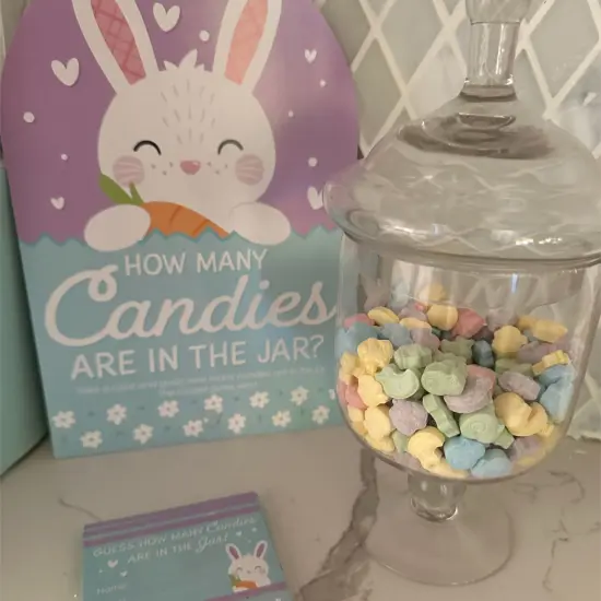 Big Dot of Happiness Spring Easter Bunny - How Many Candies Happy Easter Party Game - 1 Stand and 40 Cards - Candy Guessing Game {3}