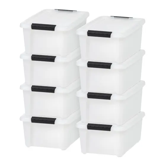 Plastic Storage Bins with Lids and Secure Latching Buckles Natural - 8 Pack {1}