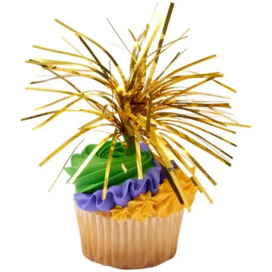 Gold Spray Mylar Celebration cake and cupcakes picks - set of 6 {6}