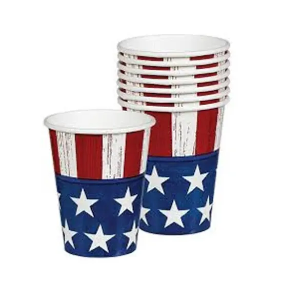 9 oz. Patriotic Star Red, White & Blue Disposable Paper Party Cups with Sleeves - 8 Ct. {2}