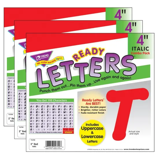 Red 4" Italic Combo Ready Letters&reg;, 193 Per Pack, 3 Packs {1}