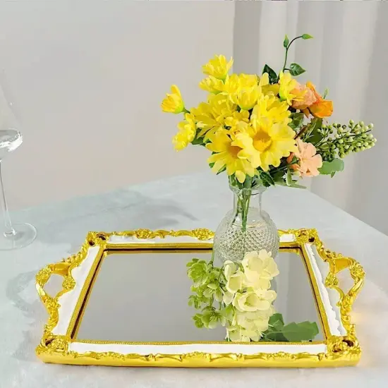15"x10" Metallic WHITE GOLD Rectangular Mirror SERVING TRAY {4}