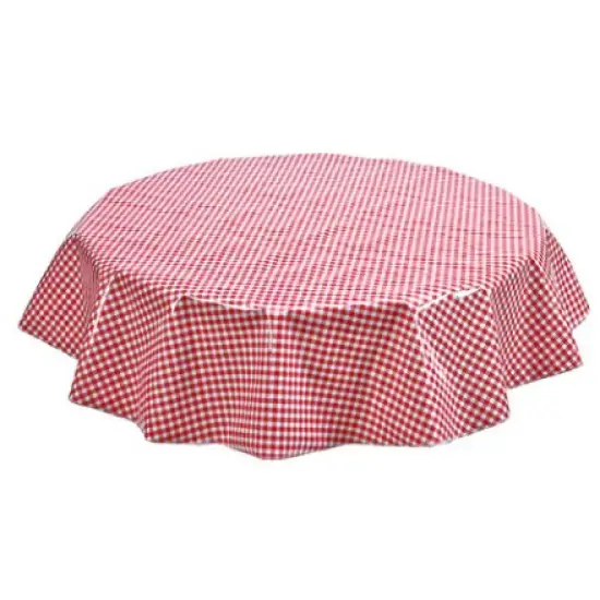 82" Red Gingham Round Plastic Tablecloth {2}