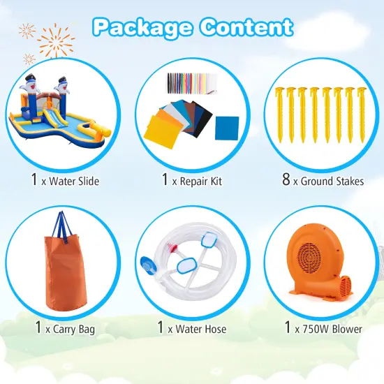 7-In-1 Water Slide Park with Splash Pool and Water Cannon with 750W Blower {5}