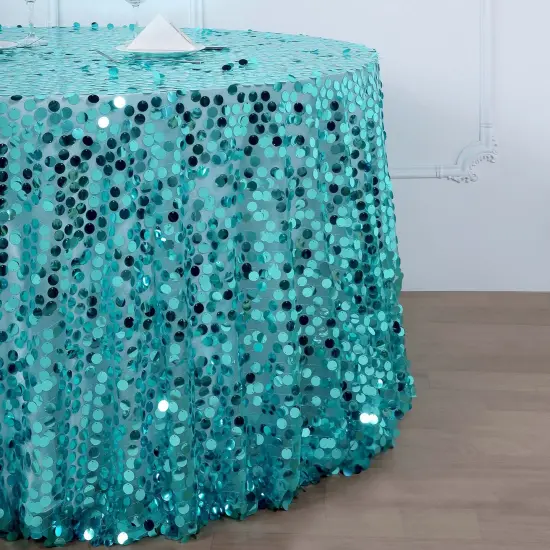 120" Large Payette Sequin Round Tablecloth Turquoise {4}