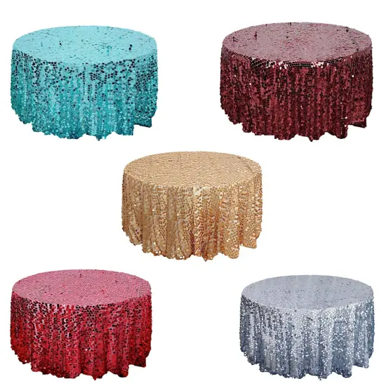 120" Large Payette Sequin Round Tablecloth Matte champagne {5}