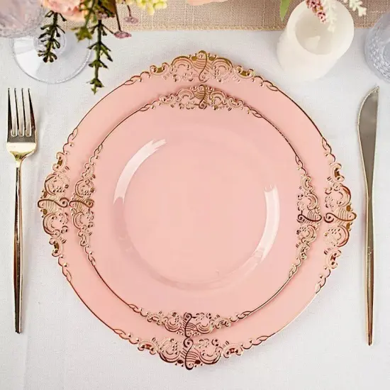 10 DUSTY ROSE GOLD 8" Round Plastic Salad Dinner PLATES {5}