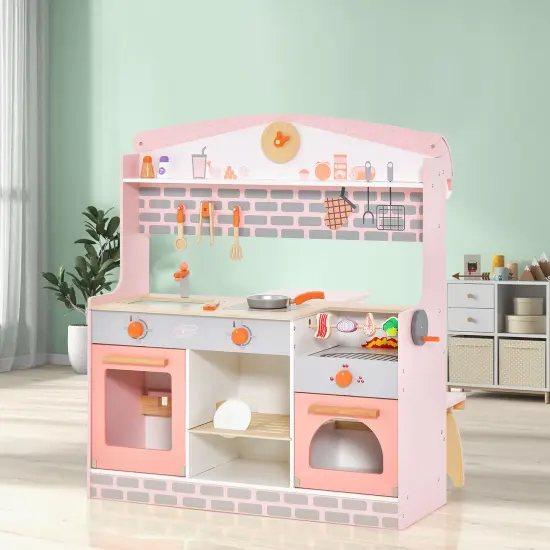 Double-sided Kids Play Kitchen Set With Canopy And 2 Seats {1}