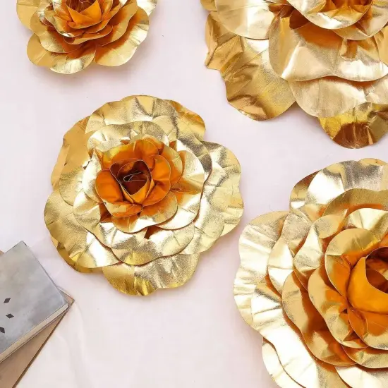 8 pcs 16" Gold Artificial Large Roses Flowers Wall Backdrop {2}