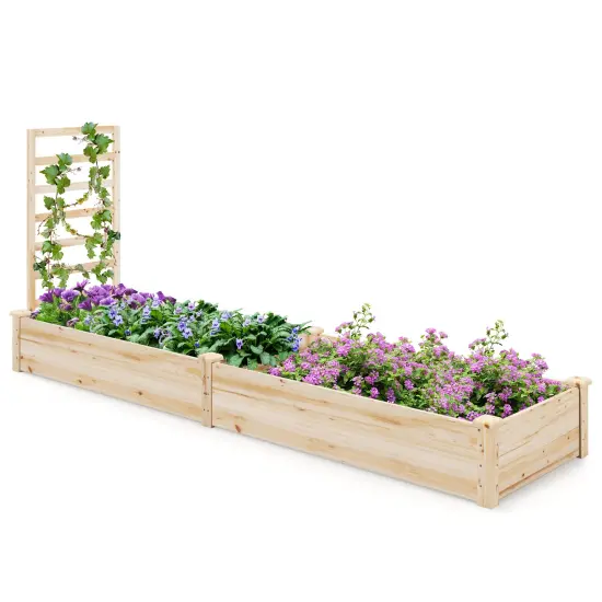 Raised Garden Bed With Planter Box And Trellis-Natural {3}
