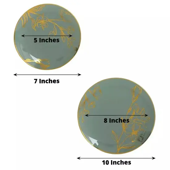 20 Round DUSTY SAGE Plastic Salad Dinner PLATES Gold Floral Design {5}