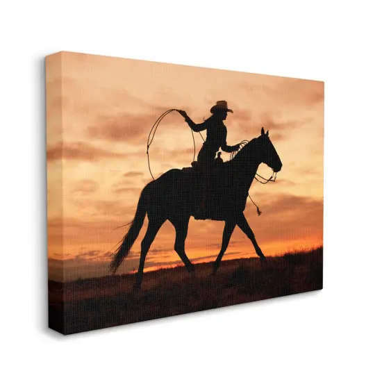 Stupell Industries Western Cowgirl Sunset Silhouette Canvas Wall Art {3}