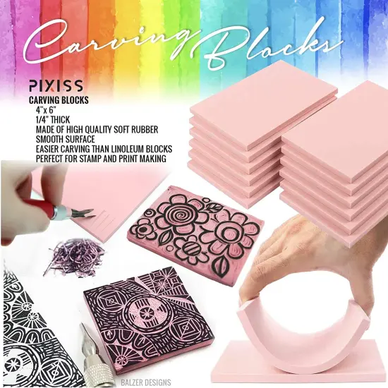 Pixiss Rubber Block Stamp Carving Blocks Stamp Making Kit with Cutter Tools 5-Pack {2}