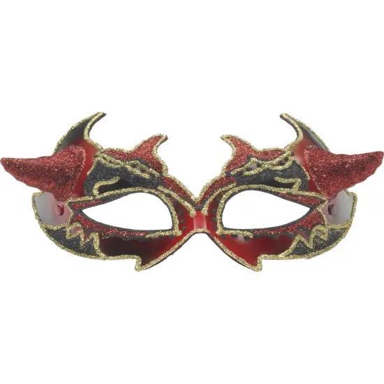 Deluxe Costume Red Black Venetian Carnival Horned Devil Mask {1}