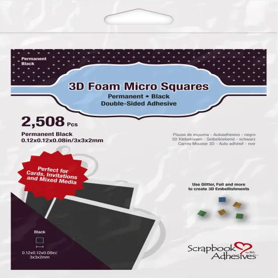 Scrapbook Adhesives 3D Foam Micro Squares 2508/Pkg-Permanent, Black, .12"X.12" {1}
