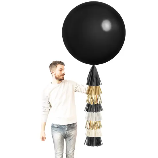 Jumbo Balloon & Tassel Tail - Black, White & Gold {2}