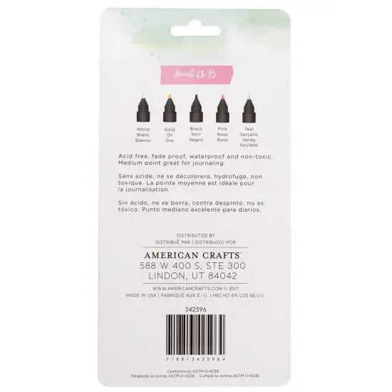 American Crafts Creative Devotion Opaque Markers 5/Pkg-White, Gold, Black, Pink & Mint {2}
