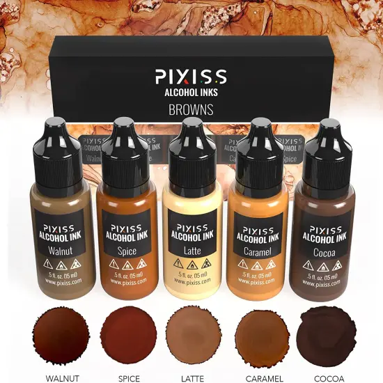 Pixiss Browns Alcohol Inks Set, 5 Highly Saturated Brown Alcohol Inks for Resin {3}