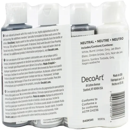 DecoArt FluidArt Paint Pouring Value Pack 4/Pkg-Neutral {3}
