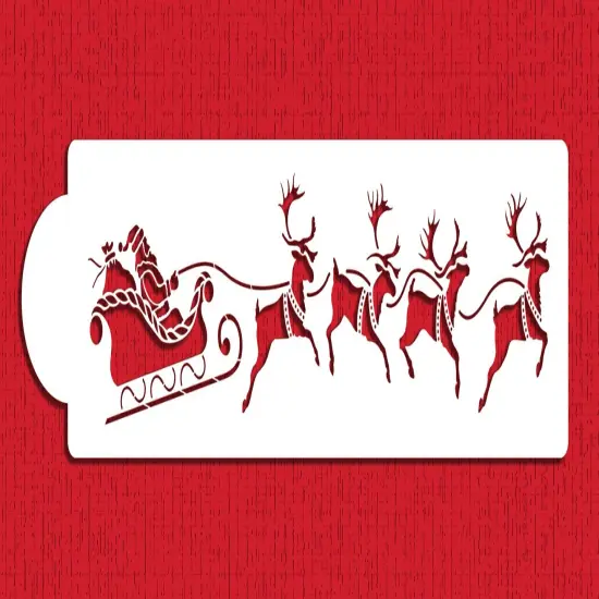 Santa's Sleigh and Reindeer Cake Stencil | C864 by Designer Stencils | Cake Decorating Tools | Baking Stencils for Royal Icing, Airbrush, Dusting Powder | Reusable Plastic Food Grade Stencil for Cakes | Easy to Use & Clean Cake Stencil {1}