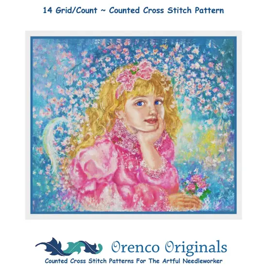 Angel of Cherry Blossoms Contemporary Yumi Sugai Counted Cross Stitch Pattern {1}