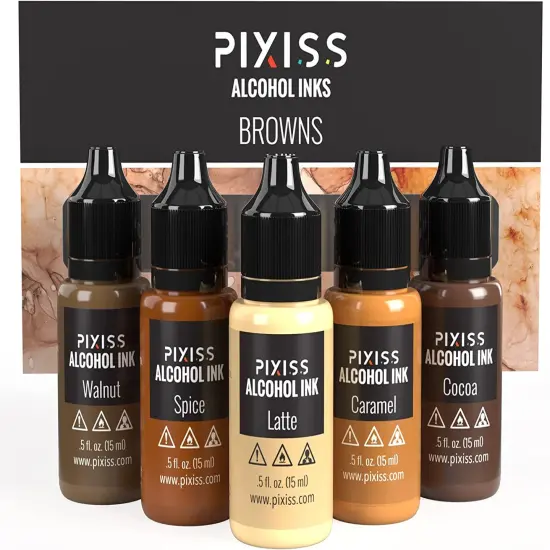 Pixiss Browns Alcohol Inks Set, 5 Highly Saturated Brown Alcohol Inks for Resin {1}