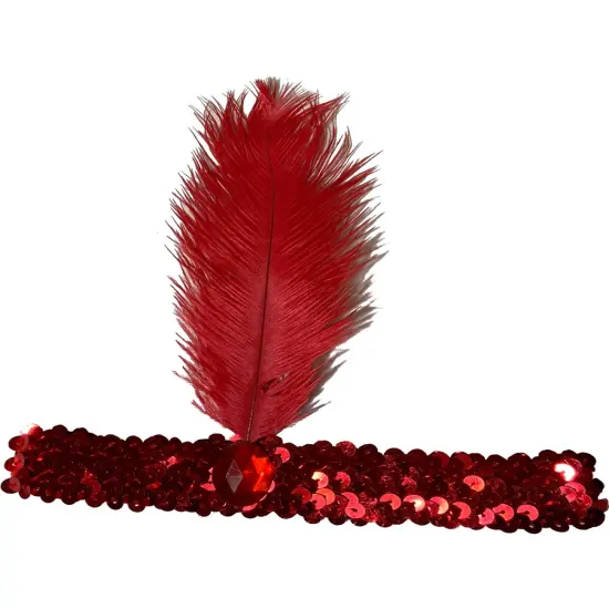 Roaring 20s Flapper Red Sequin Headband Costume Accessory Set {1}