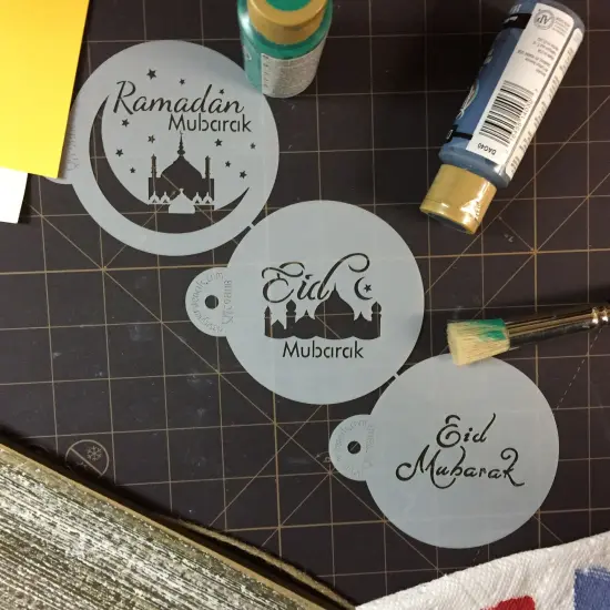 Eid Mubarak Cookie Stencil Set | C980 by Designer Stencils | Cookie Decorating Tools | Baking Stencils for Royal Icing, Airbrush, Dusting Powder | Reusable Plastic Food Grade Stencil for Cookies | Easy to Use & Clean Cookie Stencil {3}