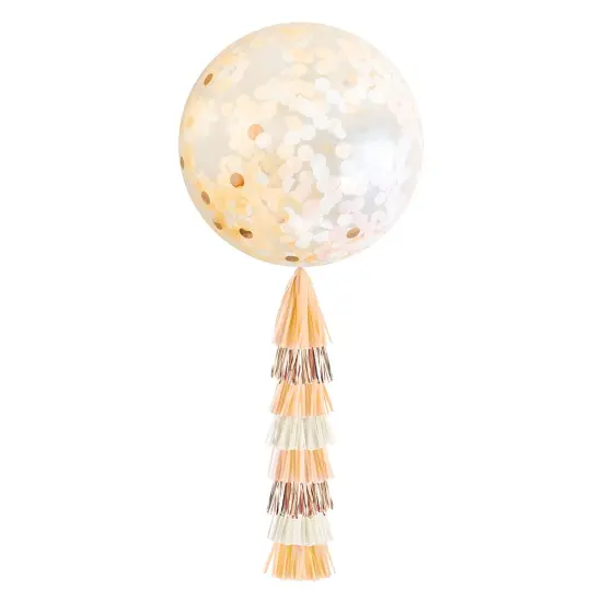 Jumbo Confetti Balloon & Tassel Tail - Peach & Rose Gold {1}