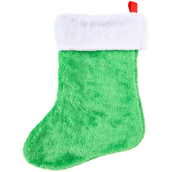 Christmas Green Plush Faux Fur Trim 16" Classic Stocking {1}