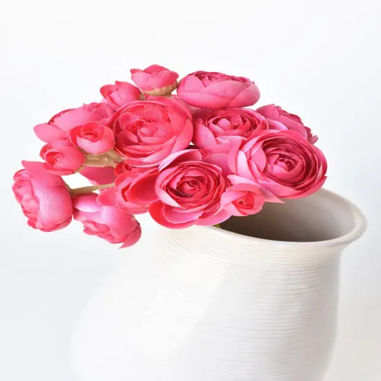 10.5" Faux Dark Pink Ranunculus Stem Bundle {5}