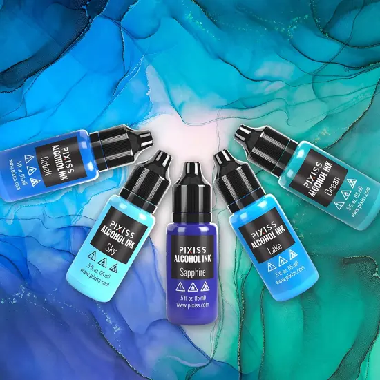 Pixiss Blues Alcohol Inks Set, 5 Highly Saturated Blue Alcohol Inks for Resin {3}